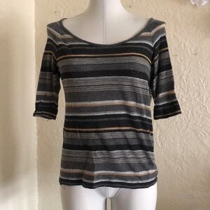 Three Dots Black Gray Metallic Stripe Top Shirt Medium Wool Blend